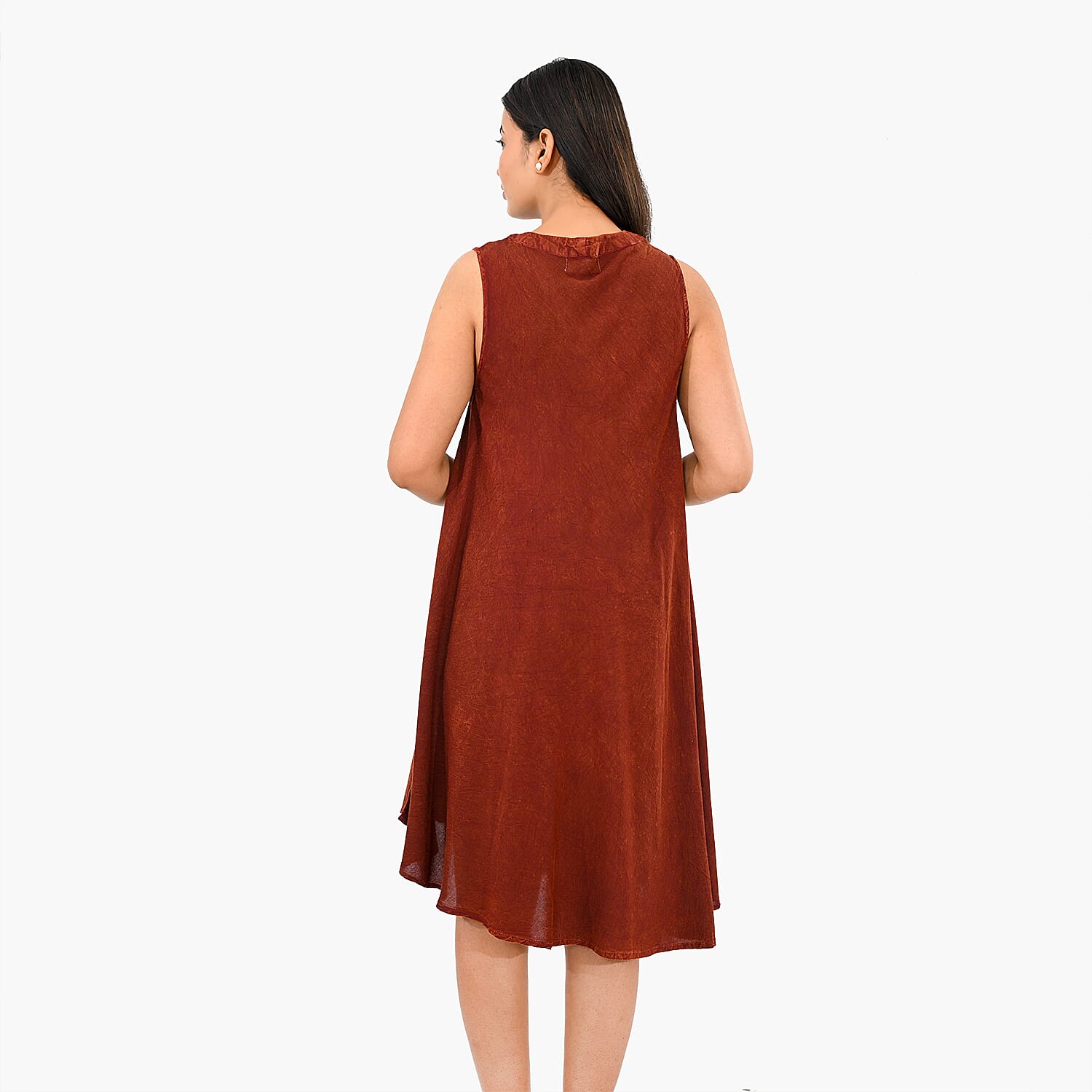 La Marey Maroon Solid Stone-Wash Umbrella Dress with collar and Buttons - One Size Plus