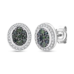 Doorbuster D'Joy Green and Diamond 0.50 ctw Desert Sunrise Earrings in Rhodium Over Sterling Silver