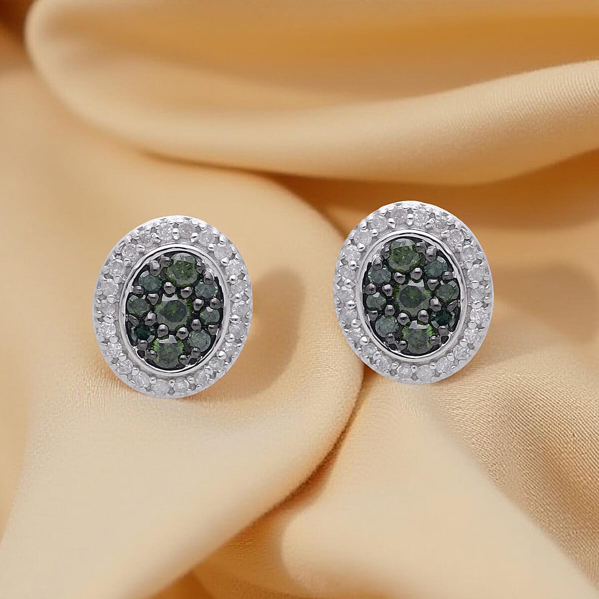 Doorbuster D'Joy Green and Diamond 0.50 ctw Desert Sunrise Earrings in Rhodium Over Sterling Silver image number 1