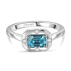 D'Joy Blue Zircon and White Zircon 1.16 ctw Ring in Rhodium Over Sterling Silver (Size 8.0)