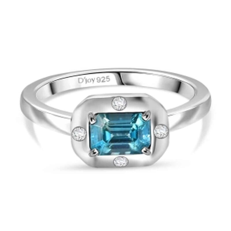D'Joy Blue Zircon and White Zircon 1.16 ctw Ring in Rhodium Over Sterling Silver (Size 8.0)