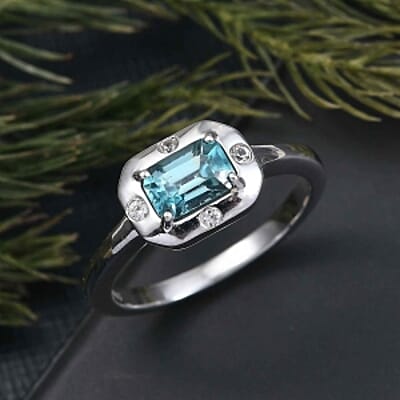 D'Joy Blue Zircon and White Zircon 1.16 ctw Ring in Rhodium Over Sterling Silver (Size 8.0)