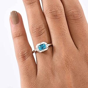 D'Joy Blue Zircon and White Zircon 1.16 ctw Ring in Rhodium Over Sterling Silver (Size 8.0)