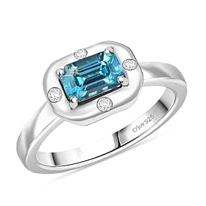 D'Joy Blue Zircon and White Zircon 1.16 ctw Ring in Rhodium Over Sterling Silver (Size 8.0)