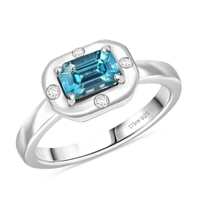 D'Joy Blue Zircon and White Zircon 1.16 ctw Ring in Rhodium Over Sterling Silver (Size 8.0)