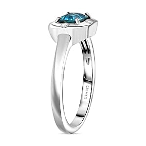 D'Joy Blue Zircon and White Zircon 1.16 ctw Ring in Rhodium Over Sterling Silver (Size 8.0)