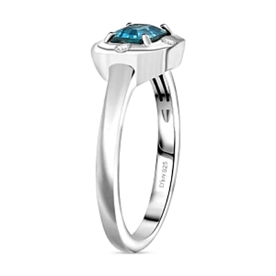 D'Joy Blue Zircon and White Zircon 1.16 ctw Ring in Rhodium Over Sterling Silver (Size 8.0)
