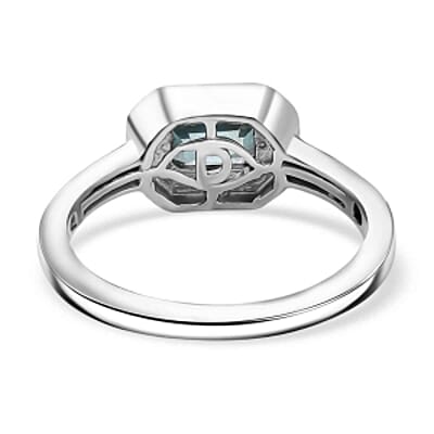 D'Joy Blue Zircon and White Zircon 1.16 ctw Ring in Rhodium Over Sterling Silver (Size 8.0)