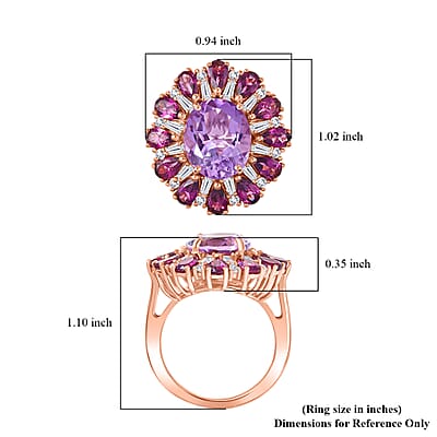 EverTrue Rose De France Amethyst and Multi Gemstone 8.45 ctw Twilight Bloom Ring in 18K Rose Gold Plated (Size 10.0)
