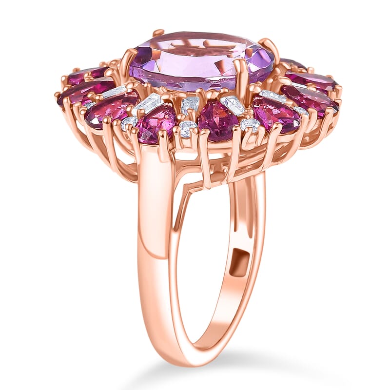 EverTrue Rose De France Amethyst and Multi Gemstone 8.45 ctw Twilight Bloom Ring in 18K Rose Gold Plated (Size 11.0)