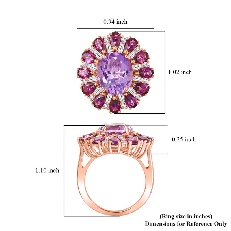 EverTrue Rose De France Amethyst and Multi Gemstone 8.45 ctw Twilight Bloom Ring in 18K Rose Gold Plated (Size 11.0)