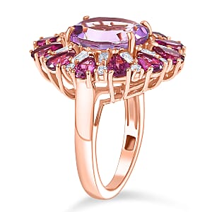 EverTrue Rose De France Amethyst and Multi Gemstone 8.45 ctw Twilight Bloom Ring in 18K Rose Gold Plated (Size 7.0)