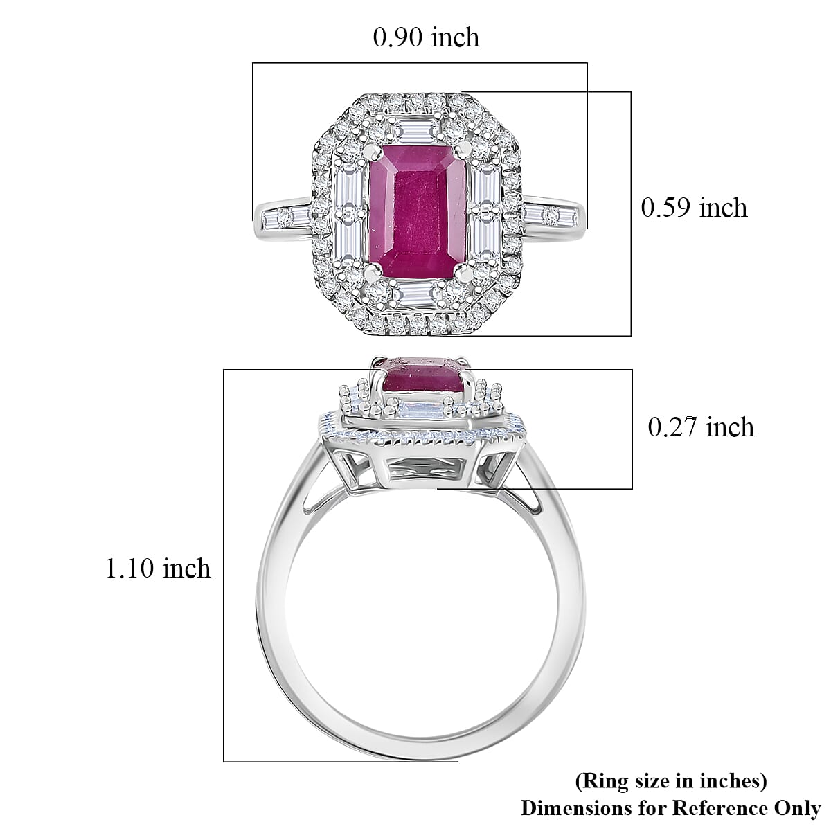 D'Joy Premium Royal Ruby, Moissanite Art Deco Ring in Rhodium Over Sterling Silver 3.25 ctw (Size 10.0)