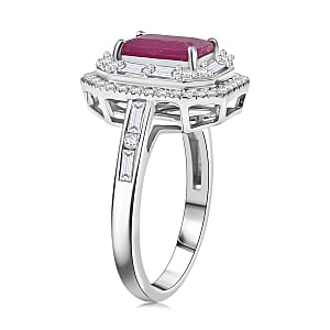 D'Joy Premium Royal Ruby, Moissanite Art Deco Ring in Rhodium Over Sterling Silver 3.25 ctw (Size 8.0)