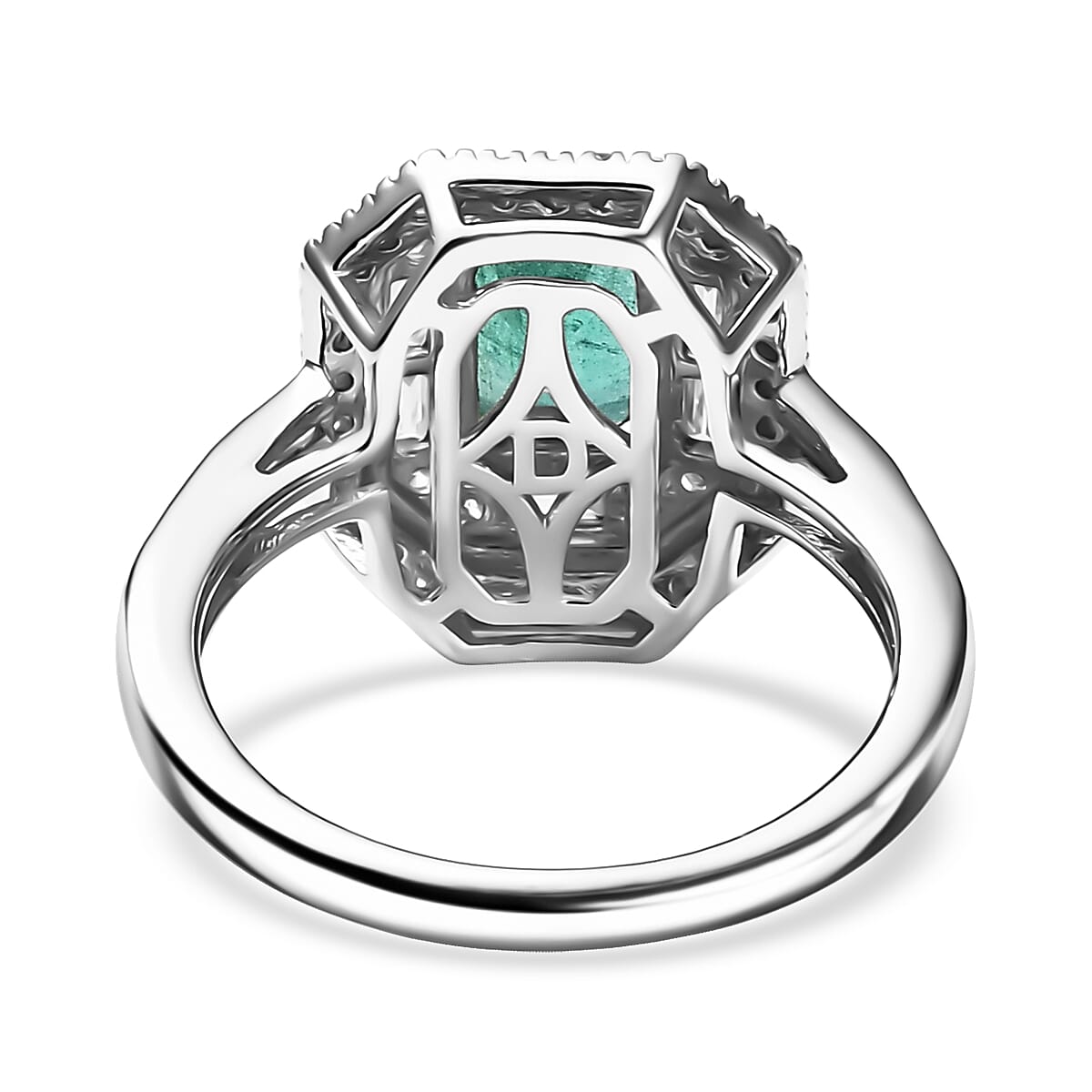 Doorbuster D'Joy Premium Kagem Zambian Emerald and Moissanite 2.60 ctw Art Deco Ring in Rhodium Over Sterling Silver (Size 5.0) image number 4