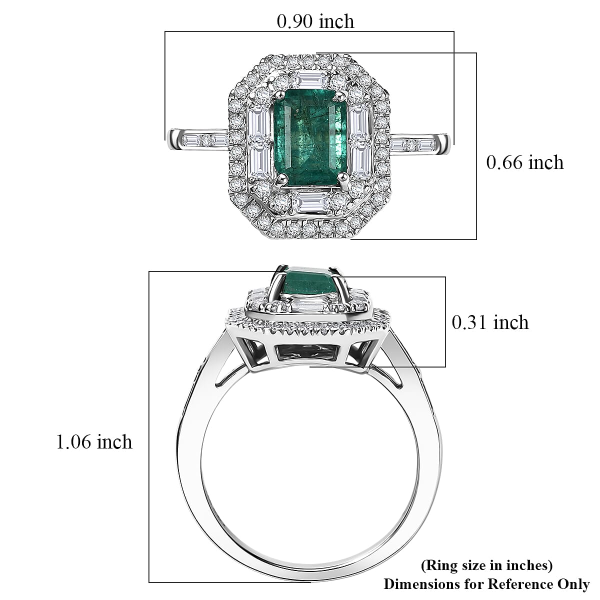 Doorbuster D'Joy Premium Kagem Zambian Emerald and Moissanite 2.60 ctw Art Deco Ring in Rhodium Over Sterling Silver (Size 5.0) image number 5