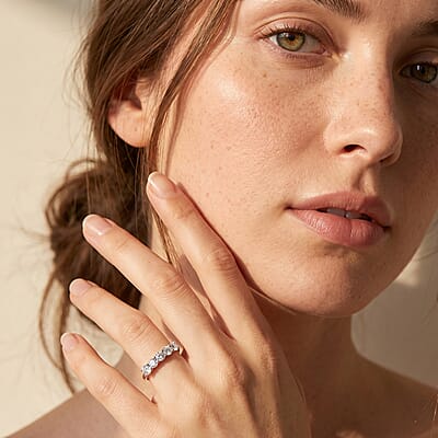 Luxuriant Lab Grown Diamond G-H SI 1.00 ctw Half Eternity Band Ring in Rhodium Over Sterling Silver (Size 5.0)