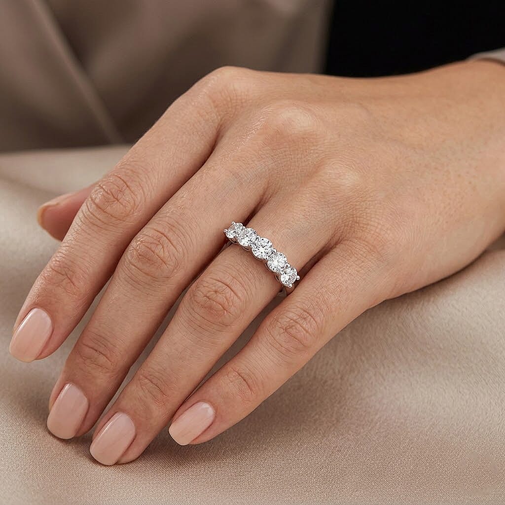 Luxuriant Lab Grown Diamond G-H SI 1.00 ctw Half Eternity Band Ring in Rhodium Over Sterling Silver (Size 5.0)