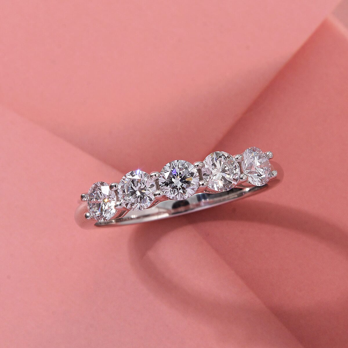 Luxuriant Lab Grown Diamond G-H SI 1.00 ctw Half Eternity Band Ring in Rhodium Over Sterling Silver (Size 6.0) image number 1