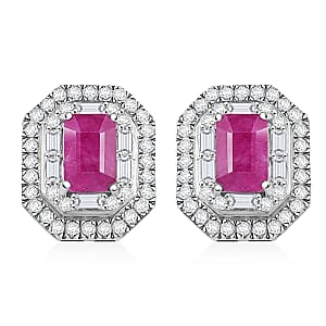 Doorbuster D'Joy Premium Royal Ruby and Moissanite 2.50 ctw Art Deco Earrings in Rhodium Over Sterling Silver