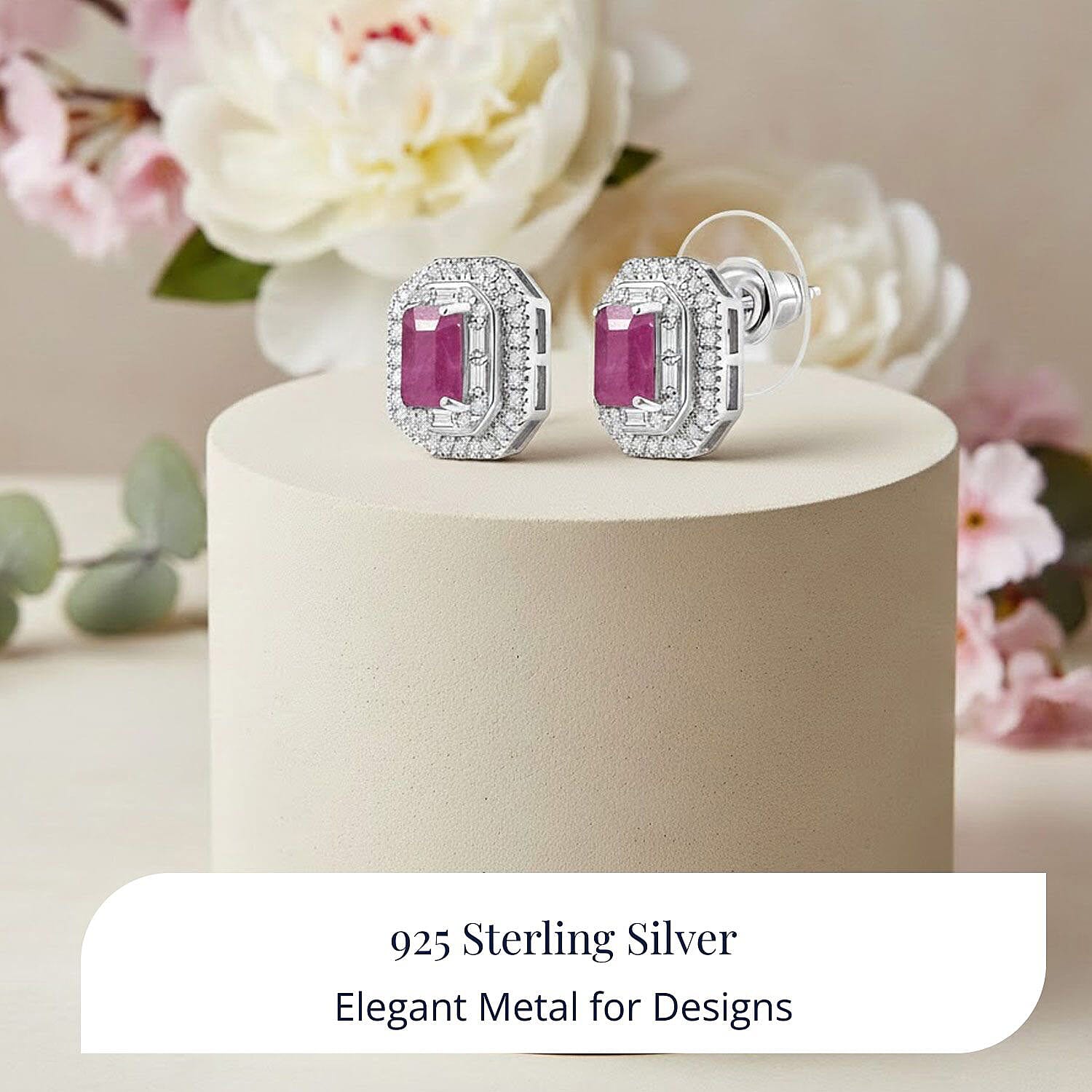  D'Joy Premium Royal Ruby and Moissanite 2.50 ctw Art Deco Earrings in Rhodium Over Sterling Silver