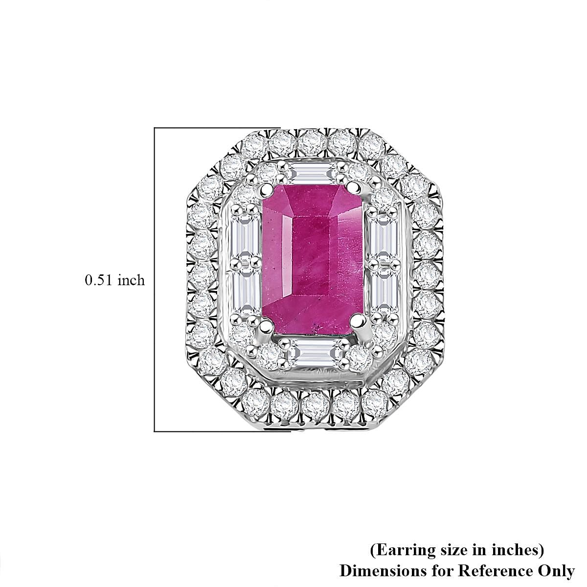 Doorbuster D'Joy Premium Royal Ruby and Moissanite 2.50 ctw Art Deco Earrings in Rhodium Over Sterling Silver image number 5