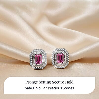 D'Joy Premium Royal Ruby and Moissanite 2.50 ctw Art Deco Earrings in Rhodium Over Sterling Silver