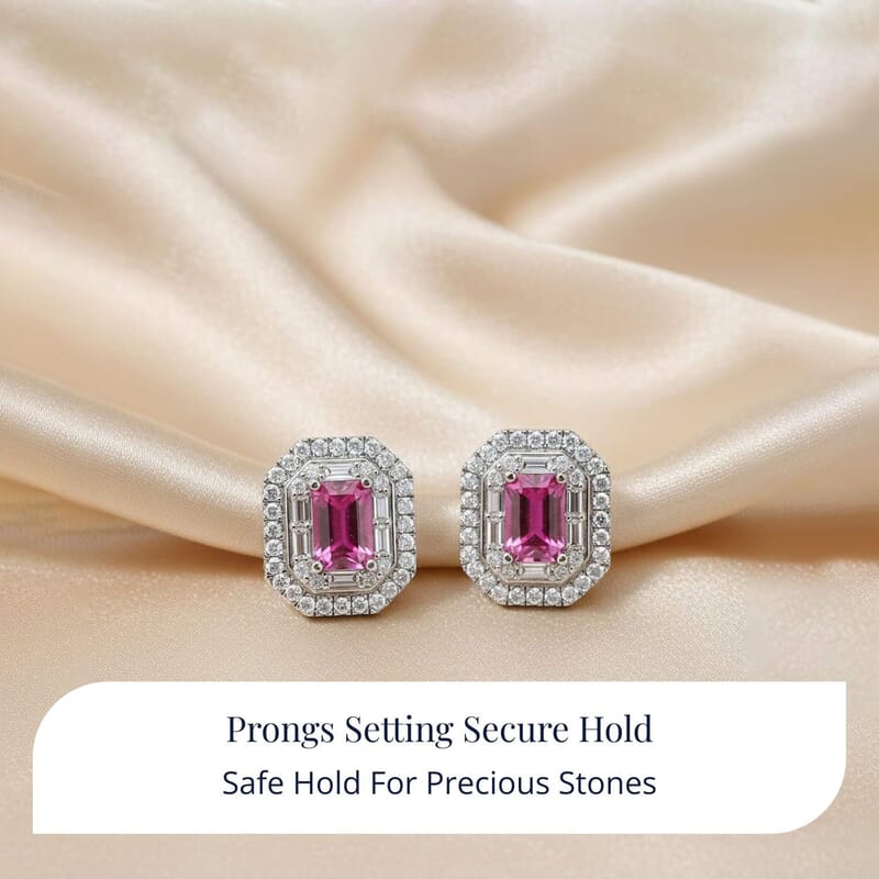 D'Joy Premium Royal Ruby and Moissanite 2.50 ctw Art Deco Earrings in Rhodium Over Sterling Silver