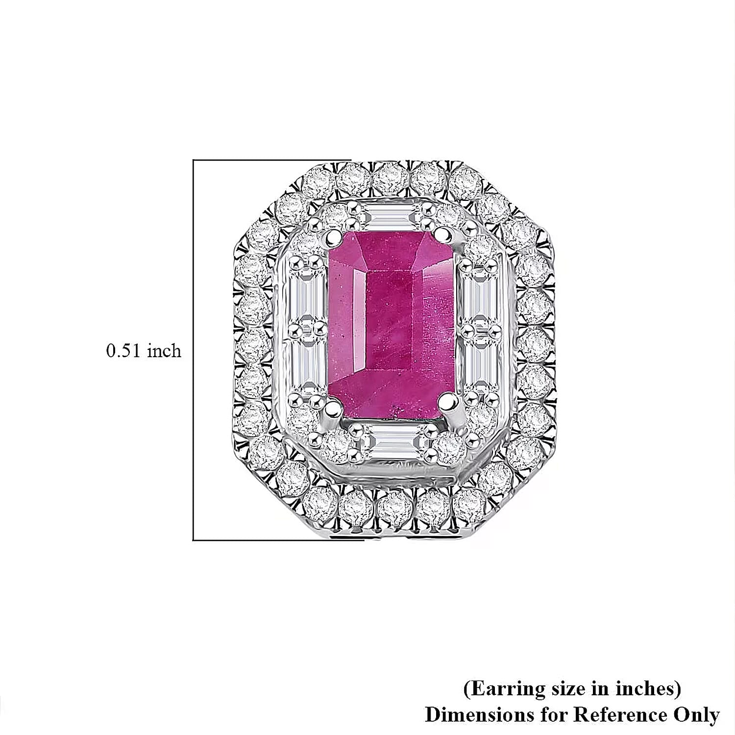  D'Joy Premium Royal Ruby and Moissanite 2.50 ctw Art Deco Earrings in Rhodium Over Sterling Silver