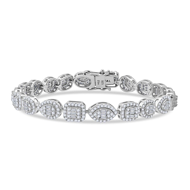 D'Joy Moissanite 3.65 ctw Art Deco Bracelet in Rhodium Over Sterling Silver (6.50 In)
