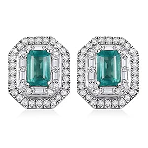 Doorbuster D'Joy Premium Kagem Zambian Emerald and Moissanite 2.00 ctw Art Deco Earrings in Rhodium Over Sterling Silver