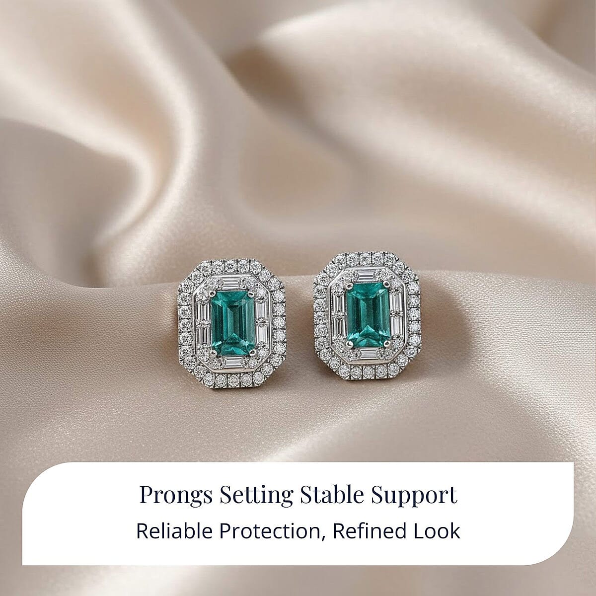 Doorbuster D'Joy Premium Kagem Zambian Emerald and Moissanite 2.00 ctw Art Deco Earrings in Rhodium Over Sterling Silver image number 5