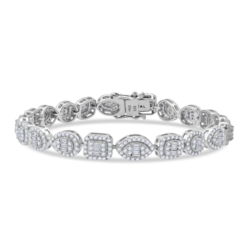D'Joy Moissanite 3.65 ctw Art Deco Bracelet in Rhodium Over Sterling Silver (8.00 In)