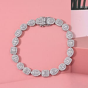 D'Joy Moissanite 3.65 ctw Art Deco Bracelet in Rhodium Over Sterling Silver (8.00 In)