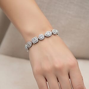 D'Joy Moissanite 3.65 ctw Art Deco Bracelet in Rhodium Over Sterling Silver (8.00 In)