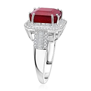 D'Joy Niassa Ruby (FF) and Moissanite 11.35 ctw Royal Ember Ring in Rhodium Over Sterling Silver (Size 10.0) (Del. in 7-10 Days)