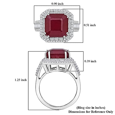 D'Joy Niassa Ruby (FF) and Moissanite 11.35 ctw Royal Ember Ring in Rhodium Over Sterling Silver (Size 10.0)
