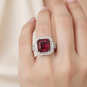 D'Joy Niassa Ruby (FF) and Moissanite 11.35 ctw Royal Ember Ring in Rhodium Over Sterling Silver (Size 6.0) (Del. in 7-10 Days)