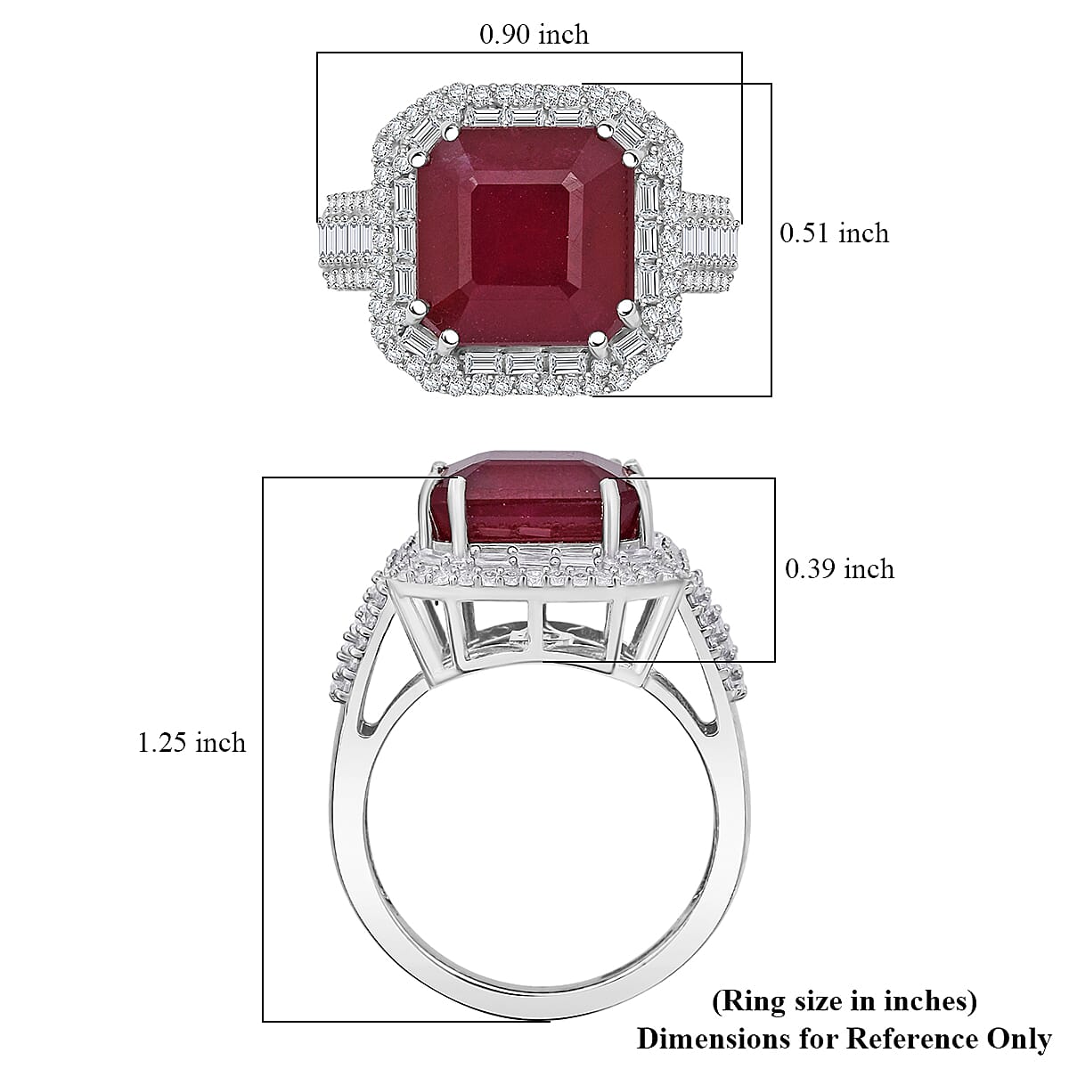 D'Joy Niassa Ruby (FF) and Moissanite 11.35 ctw Royal Ember Ring in Rhodium Over Sterling Silver (Size 7.0)