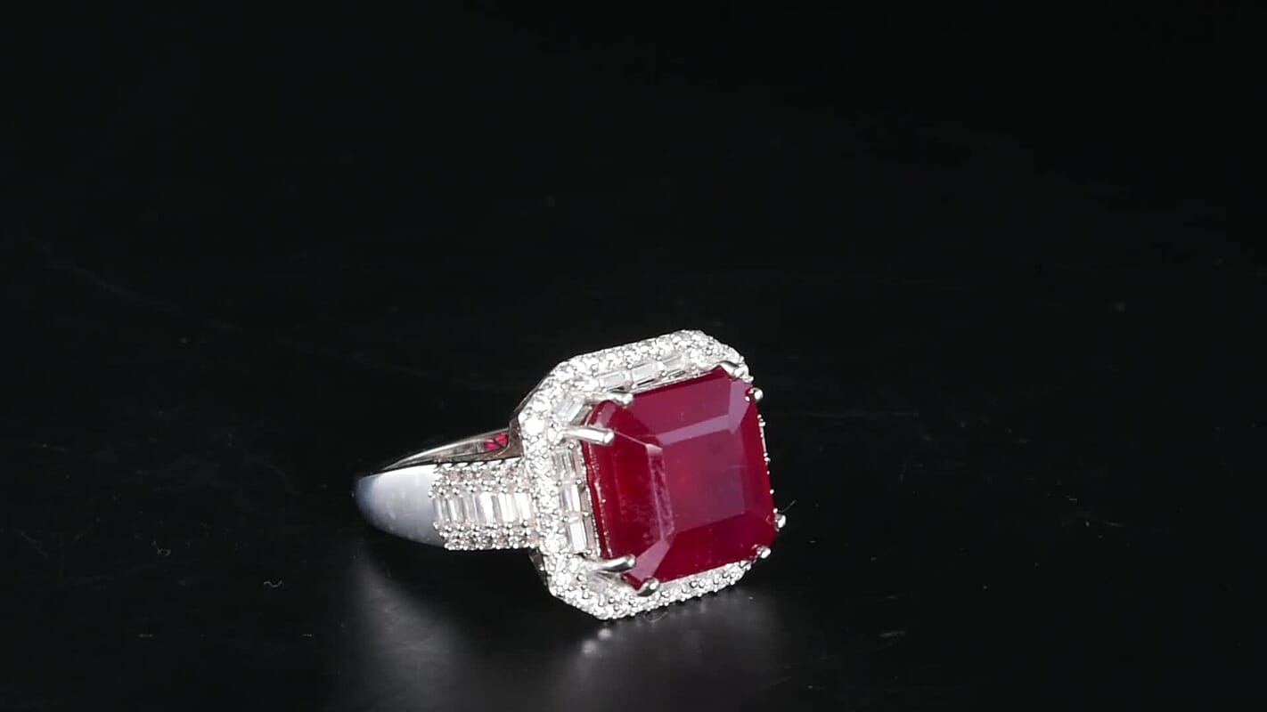 D'Joy Niassa Ruby (FF) and Moissanite 11.75 ctw Ring in Rhodium Over Sterling Silver