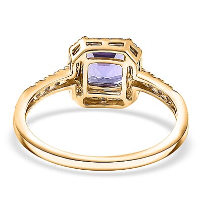 Asscher Cut Tanzanite, Lab Grown Diamond Halo Ring in 14K Yellow Gold 1.35 ctw (Size 4.0)