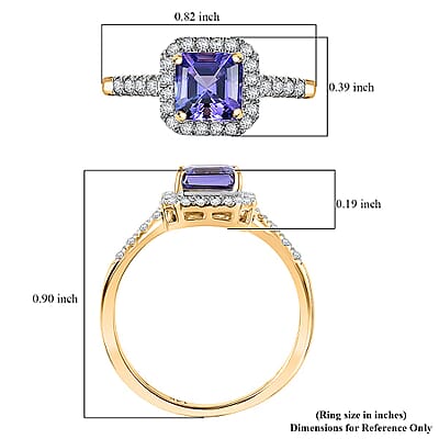 Asscher Cut Tanzanite, Lab Grown Diamond Halo Ring in 14K Yellow Gold 1.35 ctw (Size 4.0)