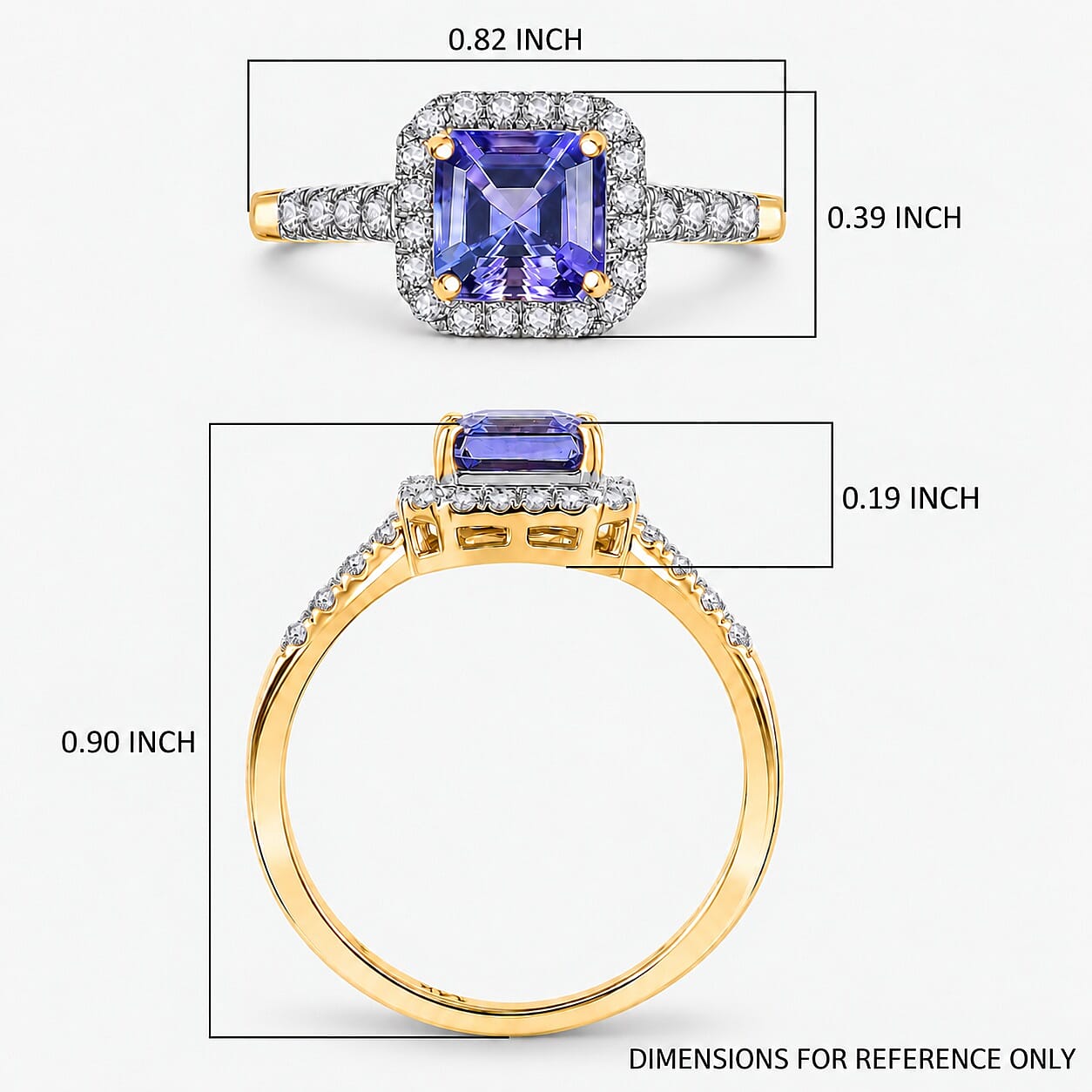 Asscher Cut Tanzanite, Lab Grown Diamond Halo Ring in 14K Yellow Gold 1.35 ctw (Size 4.0)
