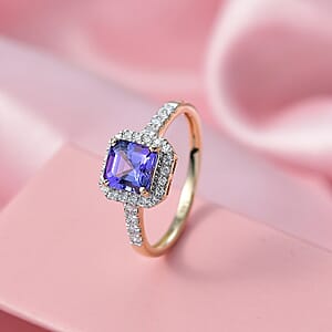 Asscher Cut Tanzanite, Lab Grown Diamond Halo Ring in 14K Yellow Gold 1.35 ctw (Size 7.0)