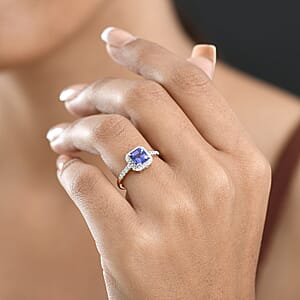 Asscher Cut Tanzanite, Lab Grown Diamond Halo Ring in 14K Yellow Gold 1.35 ctw (Size 7.0)