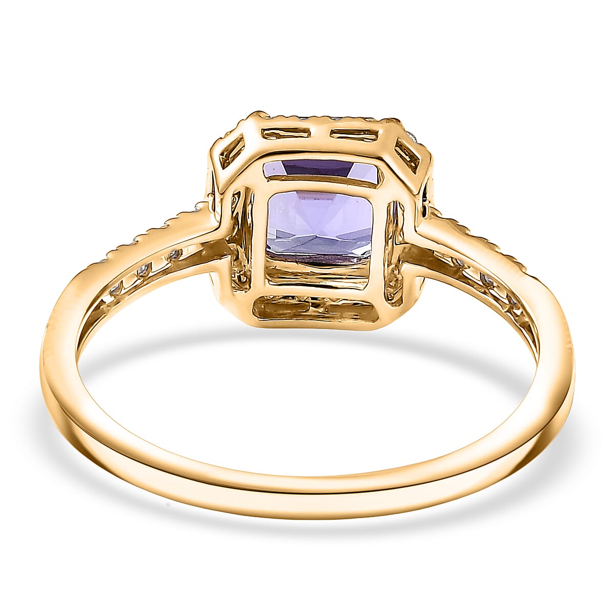 Asscher Cut Premium Tanzanite and Luxuriant Lab Grown Diamond G-H SI 1.35 ctw Halo Majesty Ring in 14K Yellow Gold (Size 8.0)