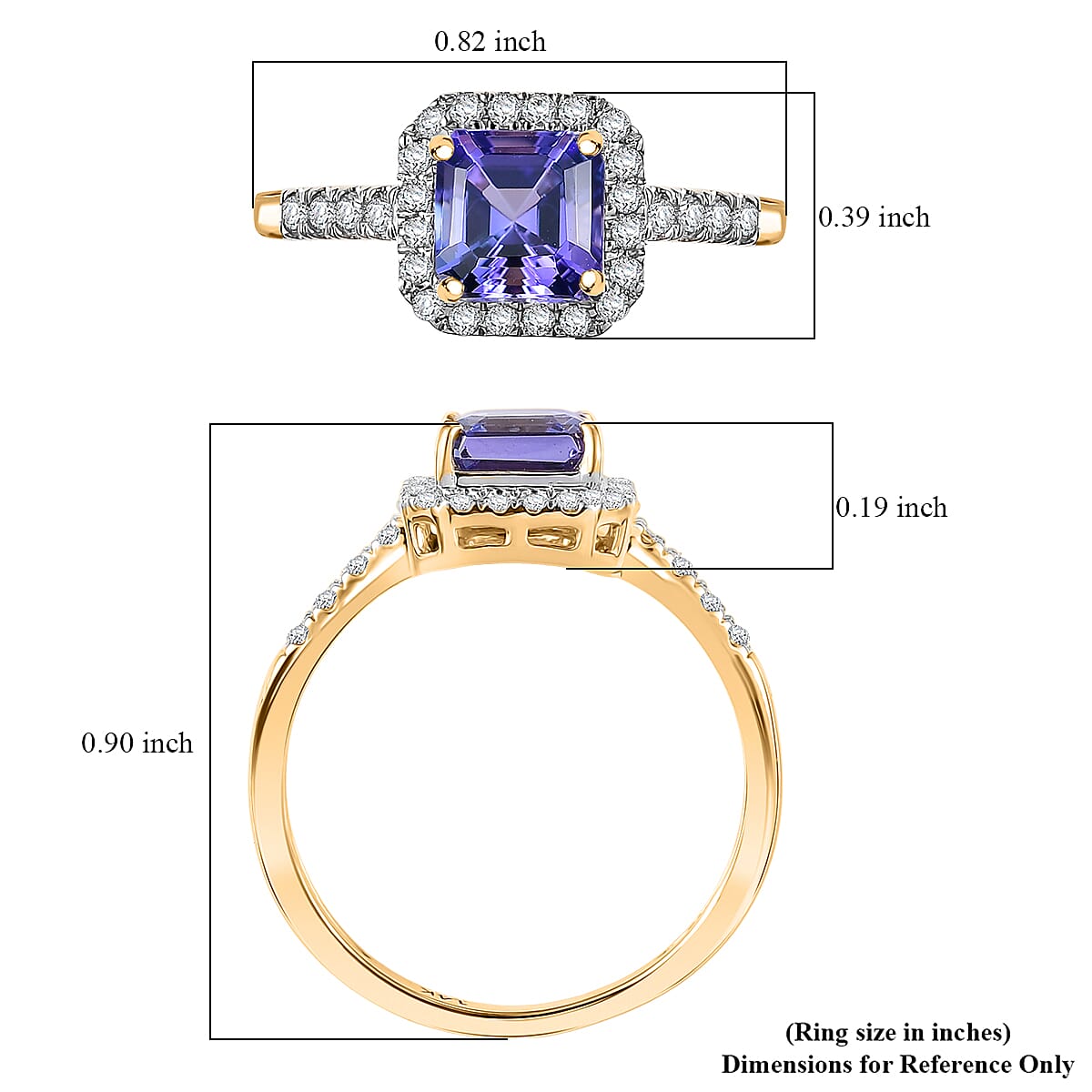 Asscher Cut Premium Tanzanite and Luxuriant Lab Grown Diamond G-H SI 1.35 ctw Halo Majesty Ring in 14K Yellow Gold (Size 8.0)