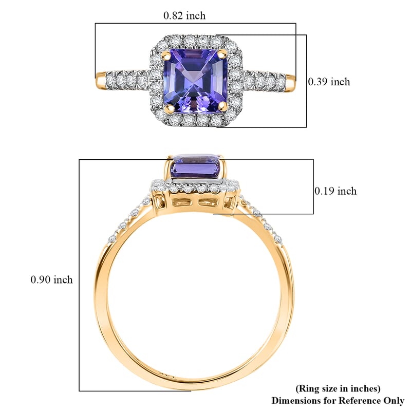 Asscher Cut Premium Tanzanite and Luxuriant Lab Grown Diamond G-H SI 1.35 ctw Halo Majesty Ring in 14K Yellow Gold (Size 8.0)