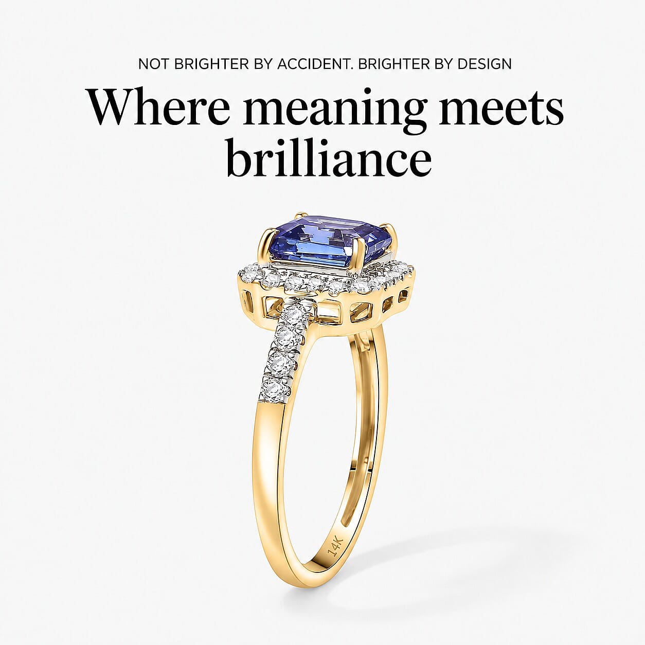 Asscher Cut Premium Tanzanite and Luxuriant Lab Grown Diamond G-H SI 1.35 ctw Halo Majesty Ring in 14K Yellow Gold (Size 9.0)