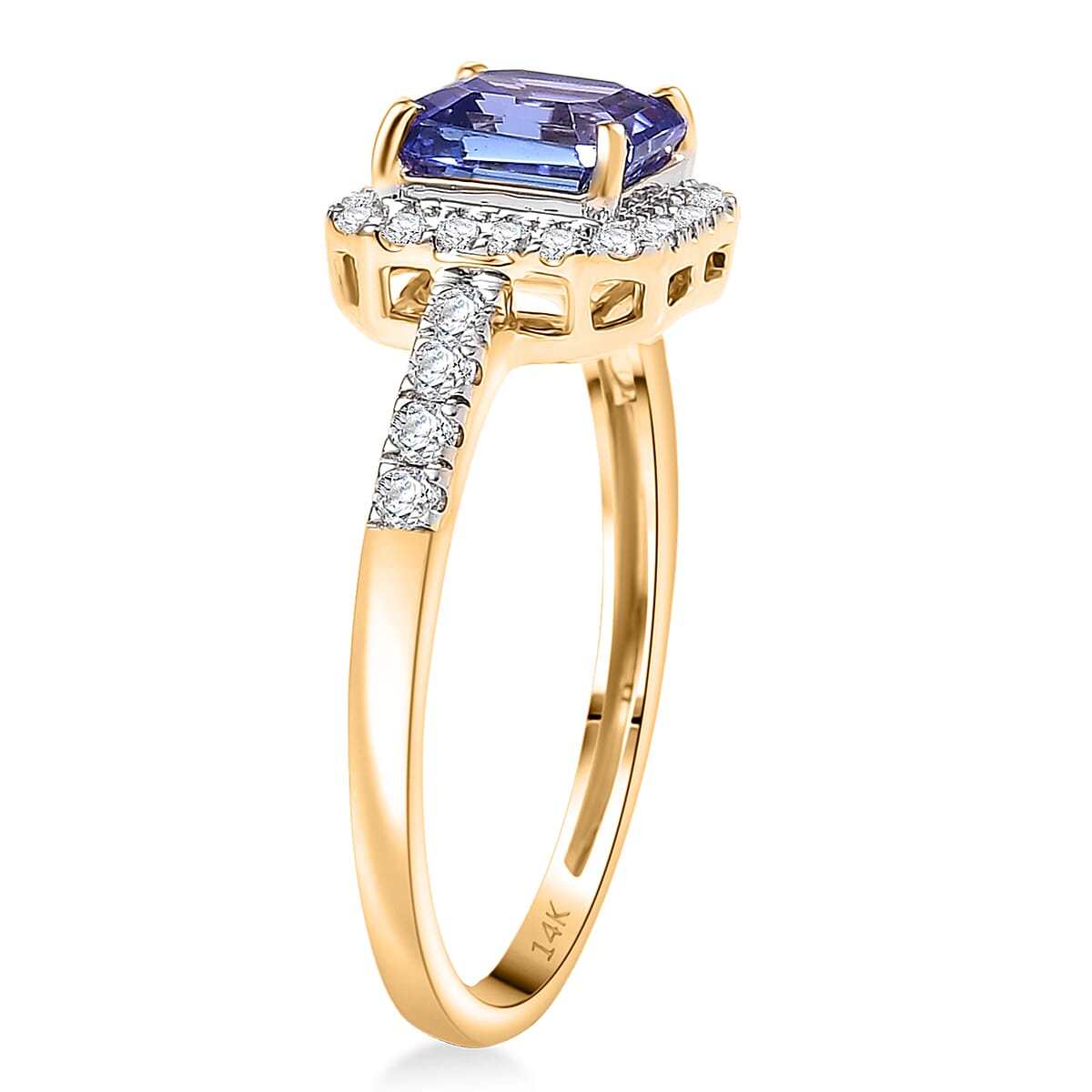 Doorbuster Asscher Cut Premium Tanzanite and Luxuriant Lab Grown Diamond G-H SI 1.35 ctw Halo Majesty Ring in 14K Yellow Gold (Size 9.0) image number 3